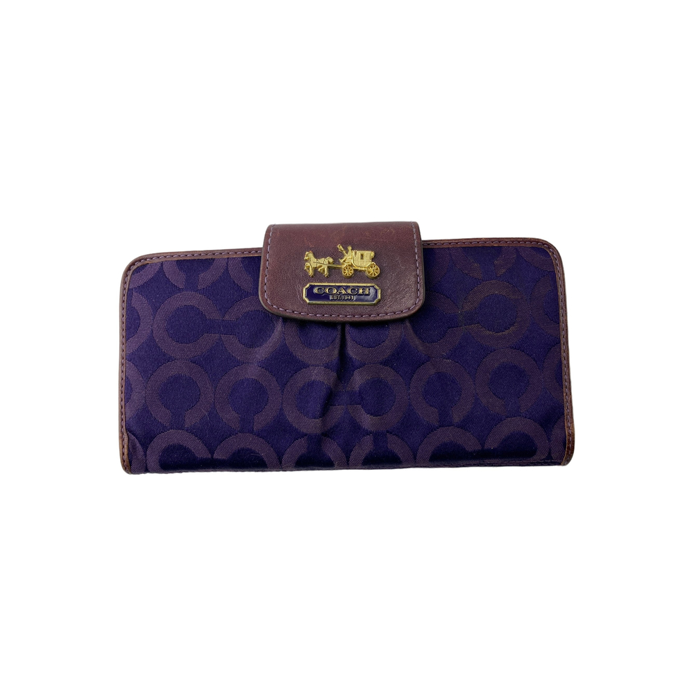 Purple Coach Snap Close Checkbook ID Wallet Zip Pocket